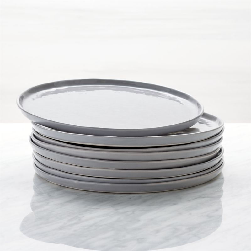 Mercer Grey Round Dinner Plates, Set of 8 | Crate & Barrel