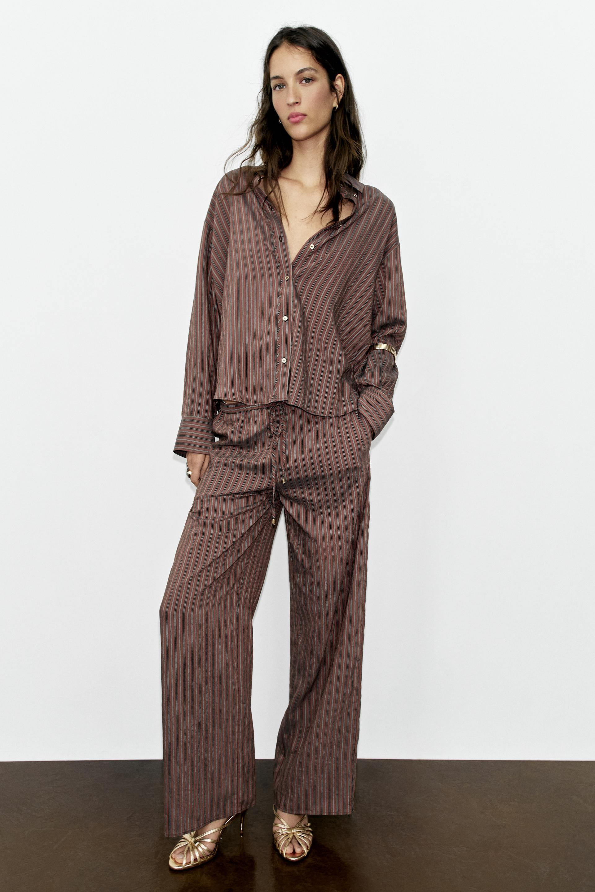 Zara - Streifenhemd - Cremefarben / Braun - M - Damen | Zara DE