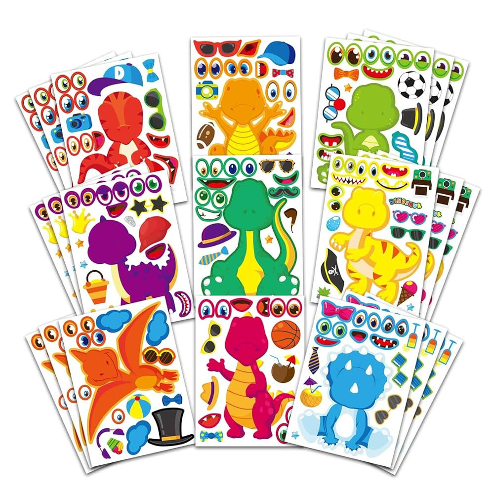 27 Sheet Dinosaur Stickers, Make Your Own Dinosaur Stickers for Kids，Make a Face Stickers Dinos... | Amazon (US)
