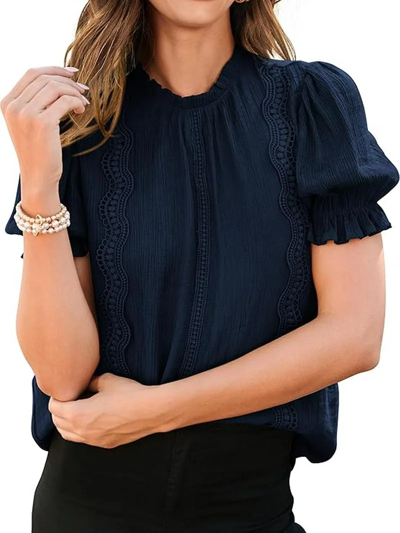 PRETTYGARDEN Womens Summer Tops Trendy Mock Neck Puff Sleeve Blouse Dressy Casual Business Wester... | Walmart (US)