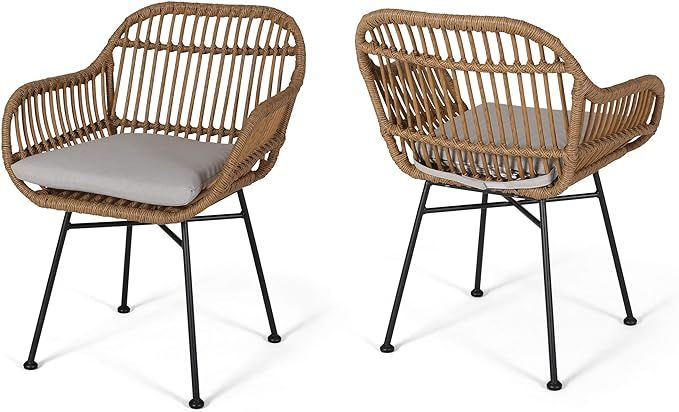 Christopher Knight Home Rodney Indoor Woven Faux Rattan Chairs with Cushions (Set of 2), Light Br... | Amazon (US)