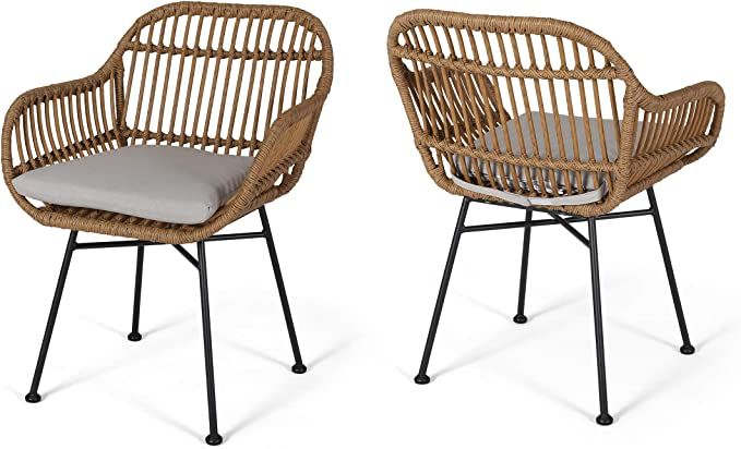 Christopher Knight Home Rodney Indoor Woven Faux Rattan Chairs with Cushions (Set of 2), Light Br... | Amazon (US)