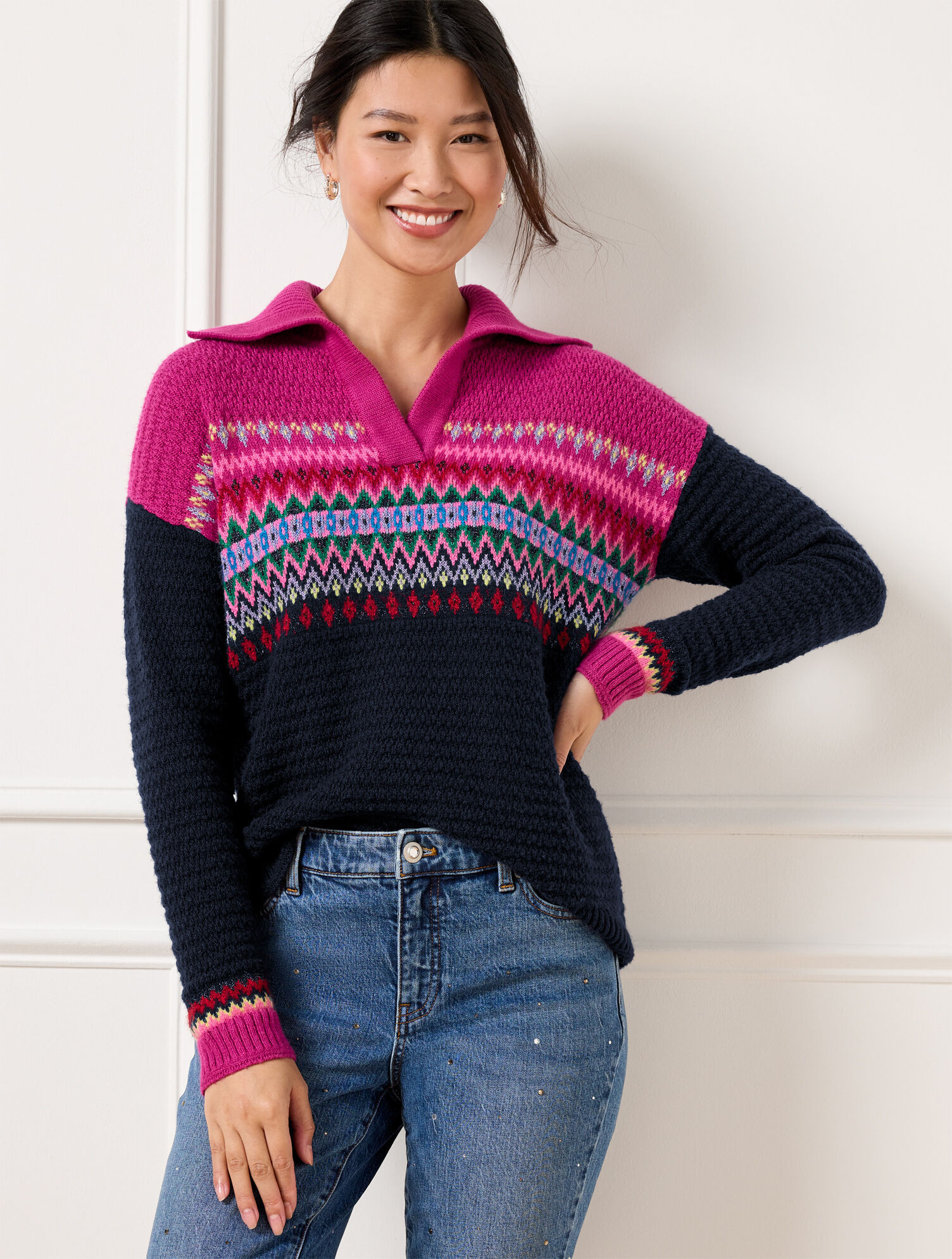 Johnny Collar Sweater - Chevron Fair Isle | Talbots