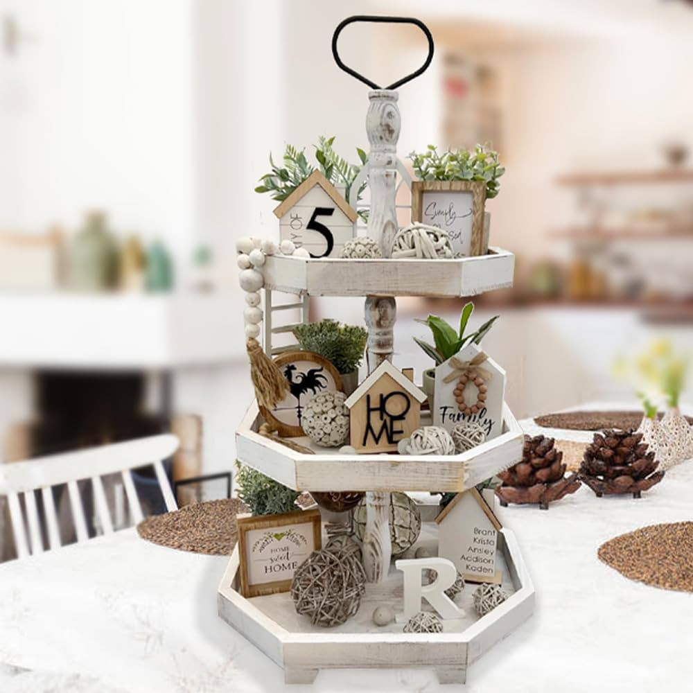 MRPAPA 3 Tiered Tray Stand - Large Farmhouse Kitchen Decor with Easy Assembly, 3 Tier Rustic Deco... | Amazon (US)