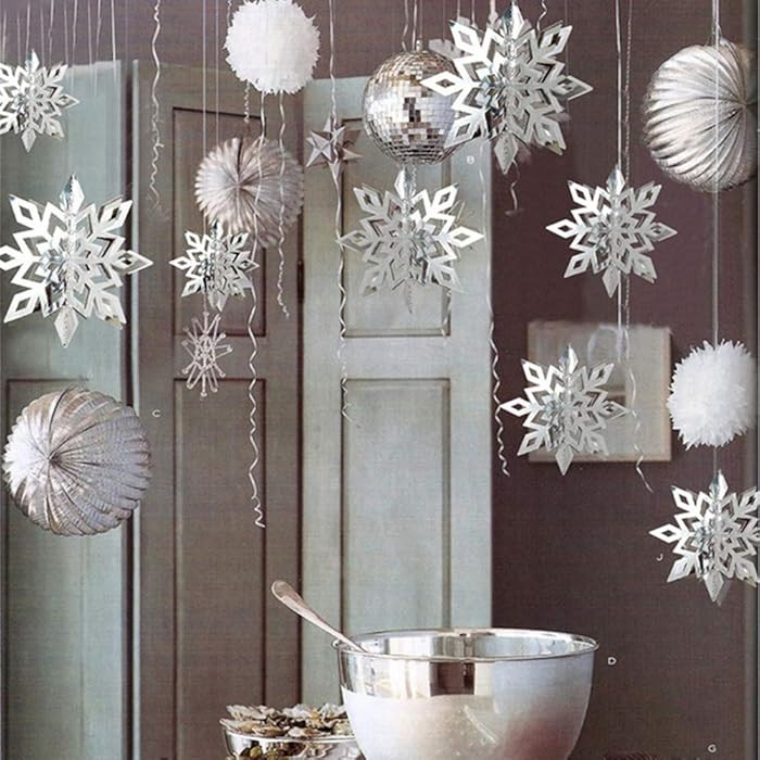 24Pcs Snowflake Christmas Hanging Party Decor Supplies,12 PCS 3D Silver Snowflakes & 12PCS 3D Whi... | Amazon (US)