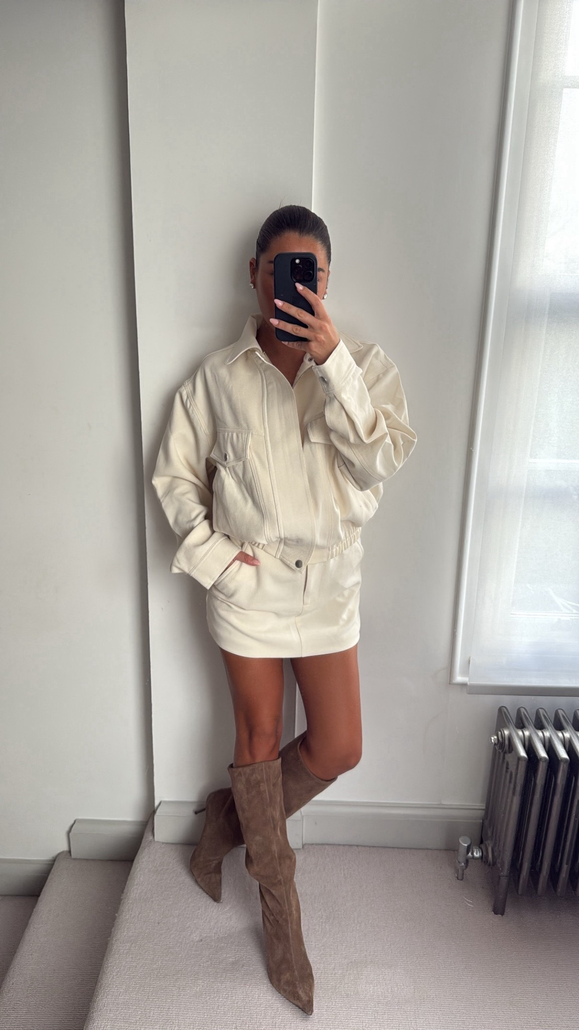 Cream tailored woven oversized jacket and mini skirt, suede boots, knee high boots

#LTKwinter #LTKdatenight #LTKuk