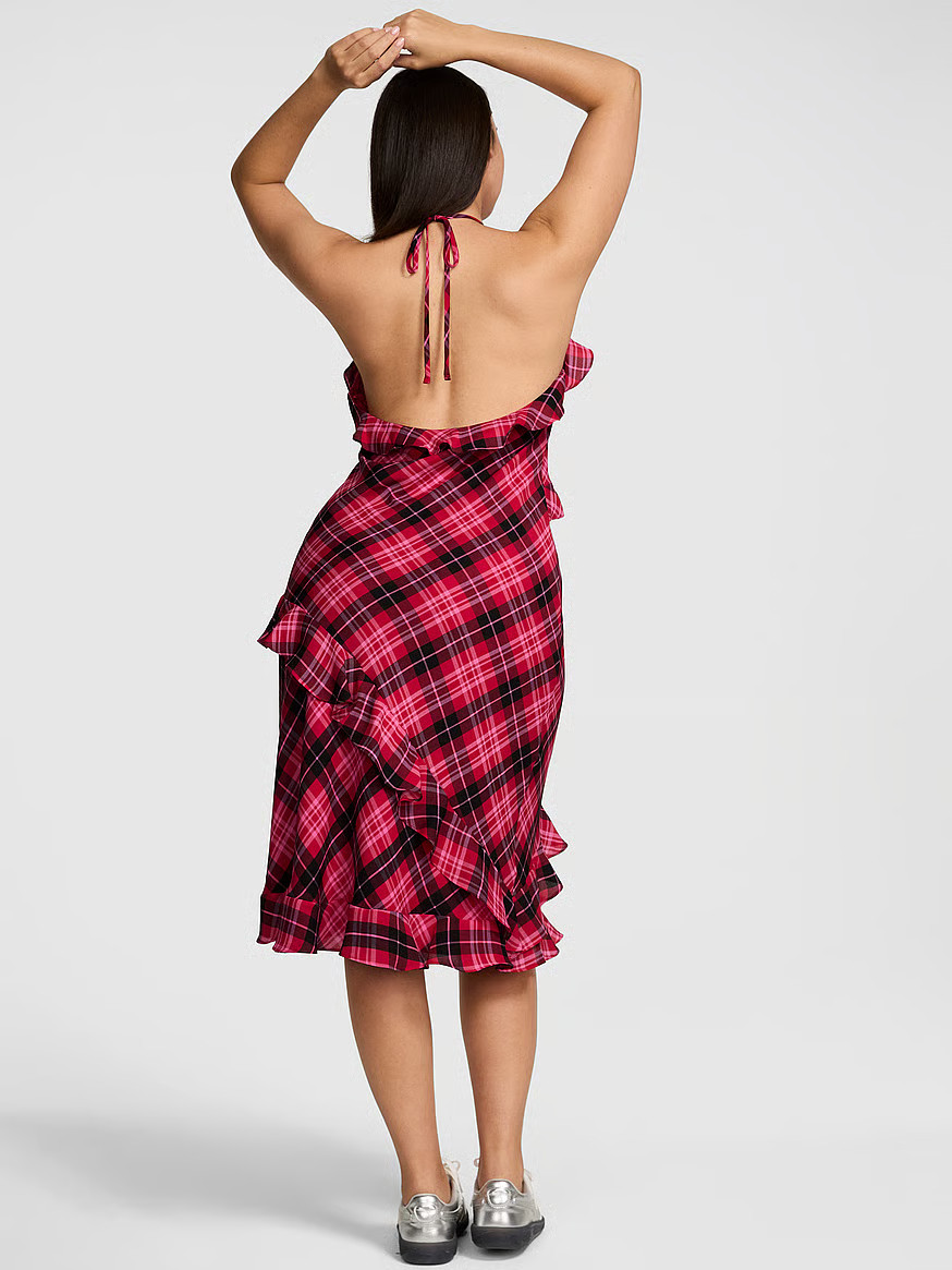 Buy PINK x LoveShackFancy Chiﬀon Ruﬄe Midi Dress, Holly Tartan - Order Dresses online - PINK ... | Victoria's Secret (US / CA )