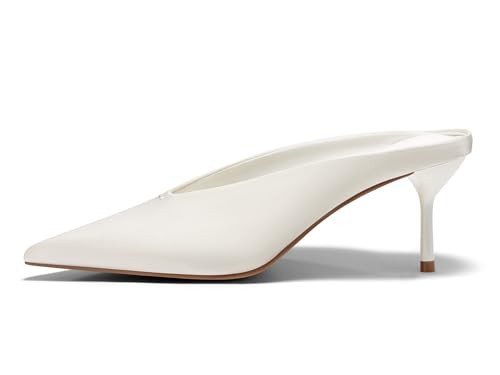 Coutgo Womens High Heels Mules Closed Pointed Toe Slide Sandals Slip On Summer Dress Shoes, Cream White, Size 8 | Amazon (US)