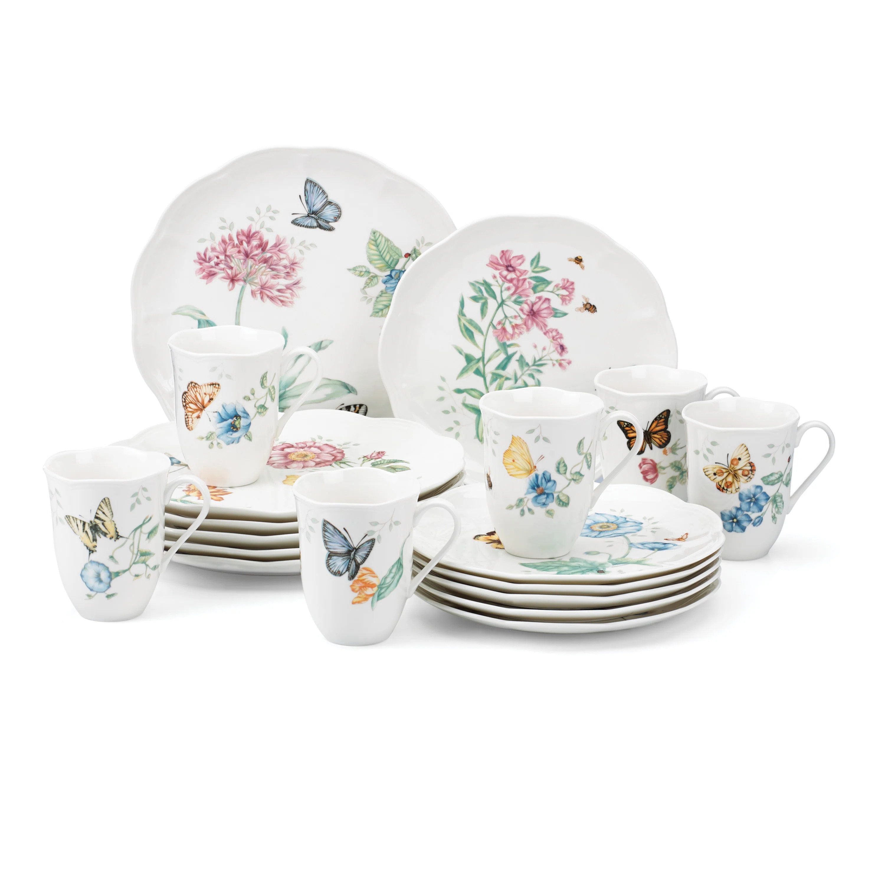 Lenox Lenox Butterfly Meadow 18-Piece Dinnerware Set, Dishwasher Safe, White | Wayfair North America