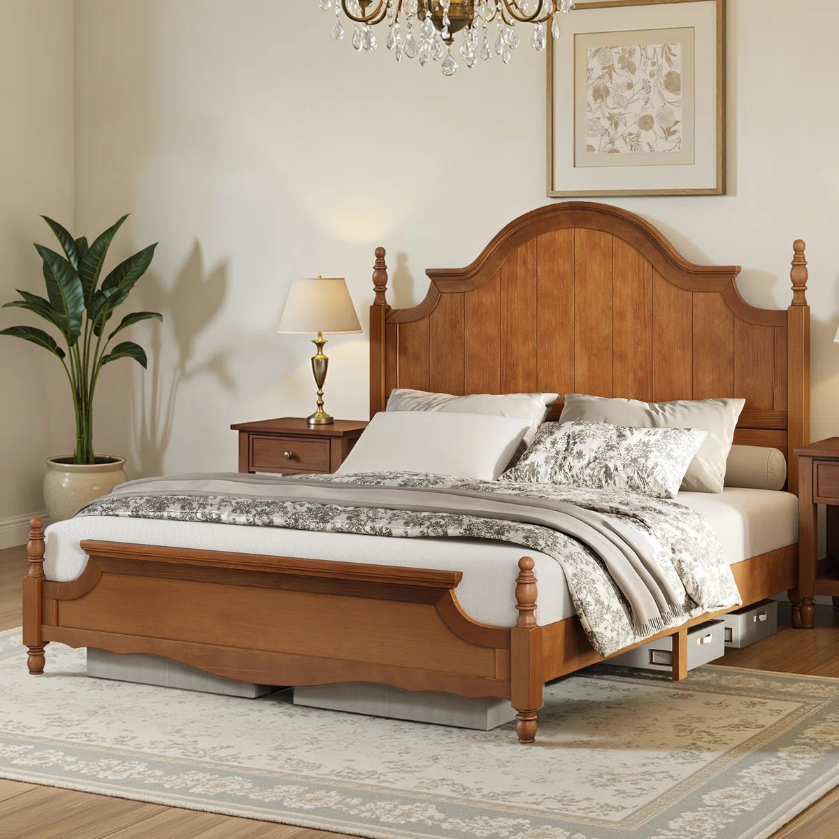 Bilal Traditional Queen Size Solid Wood Four Poster Bed,Yellow Brown | Wayfair North America