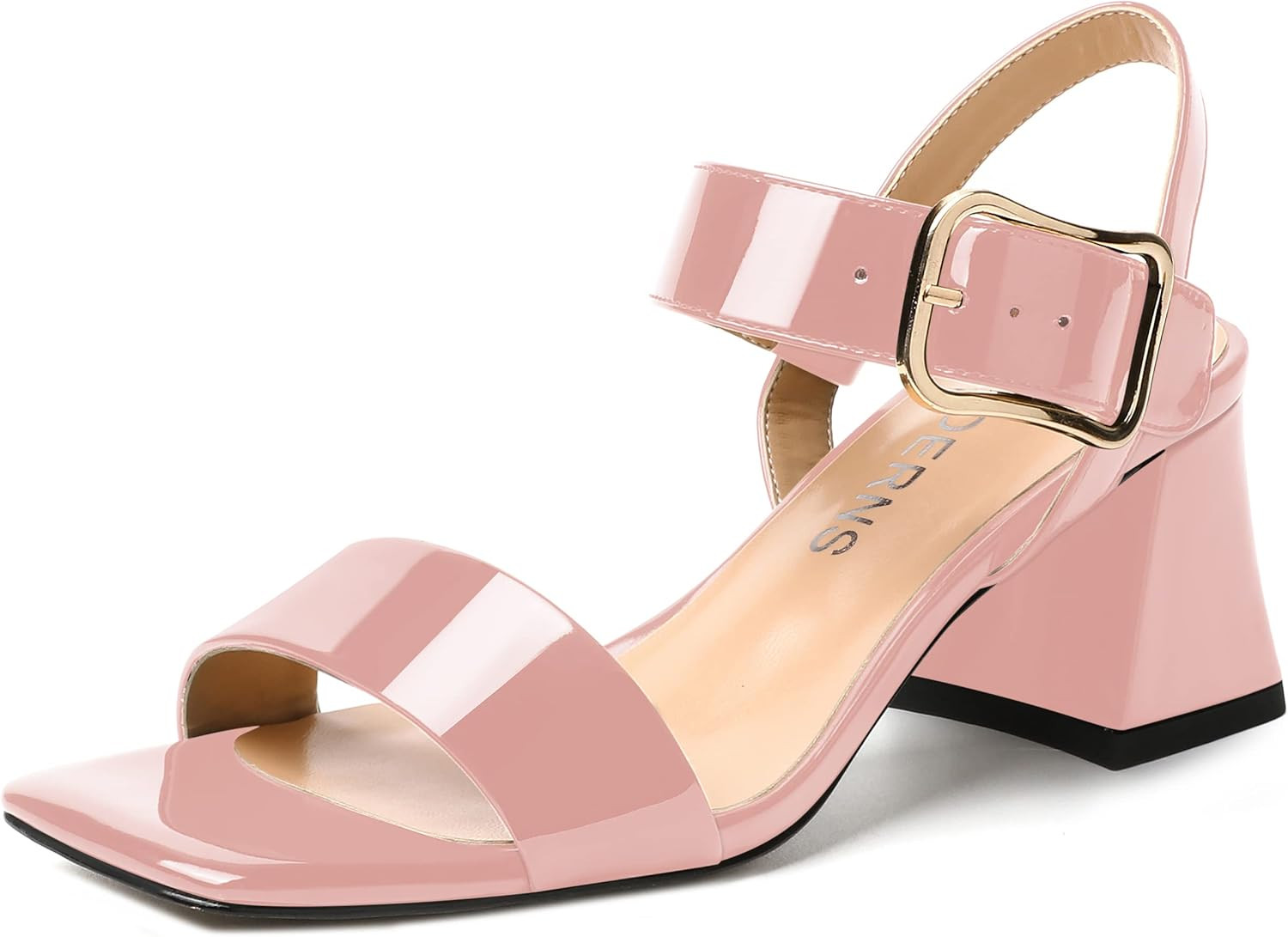 WAYDERNS Women's Buckle Adjustable Strap Slingback Solid Open Toe Block Patent Ankle Strap Casual Dating Chunky Mid Heel Heeled Sandals 2.5 Inch | Amazon (US)