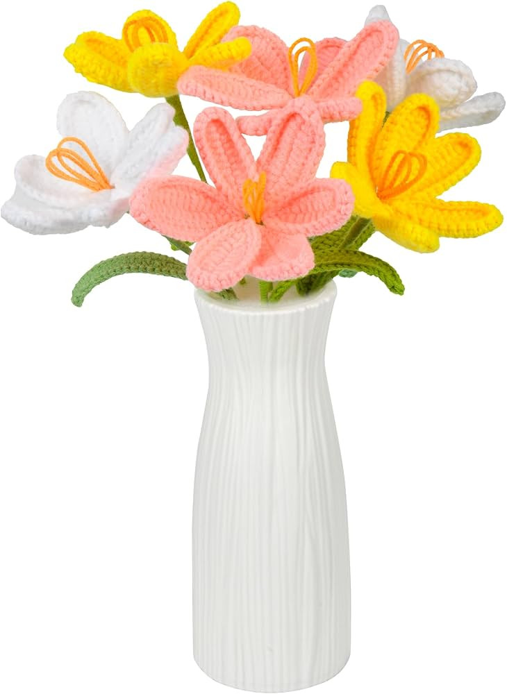 Crochet Tulip Flowers Handmade – Set of 6 Knitted Tulips with Plastic Vase – DIY Yarn Flower ... | Amazon (US)