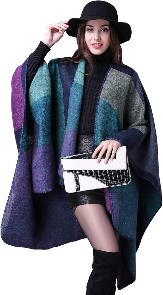 Pashmina Shawls and Wraps, Warm Knit Ruana Ponchos for Women, Open Front Cardigan Shawl Poncho Sw... | Amazon (US)