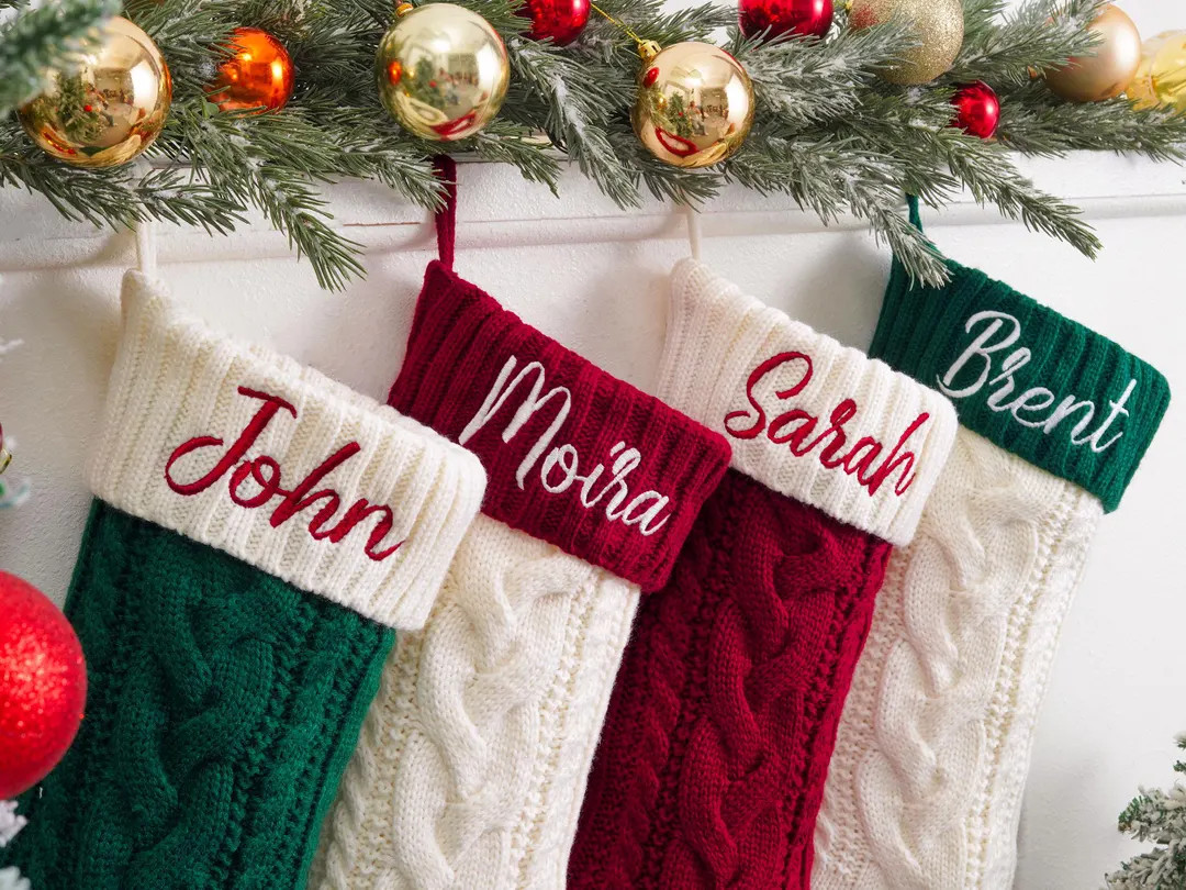2025 Embroidered Christmas Stocking, Knitted Family Stocking, Personalized Xmas Stocking with Nam... | Etsy (US)