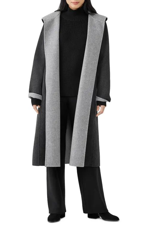 Eileen Fisher Wool & Cashmere Longline Coat in Charcoal/Moon at Nordstrom, Size X-Small | Nordstrom