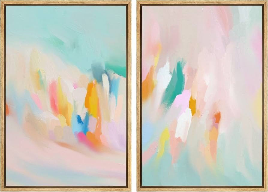 SIGNLEADER Framed Canvas Print Wall Art Set Teal Pink Watercolor Collage Abstract Shapes Digital ... | Amazon (US)