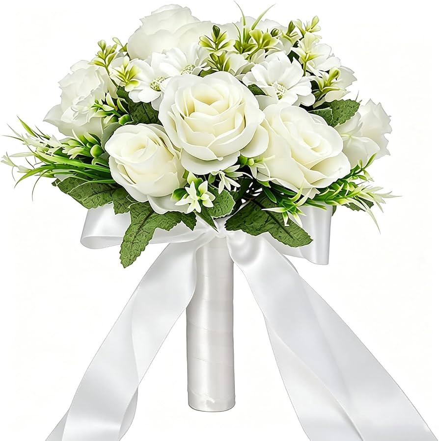 CYANLUX Wedding Bouquets for Bride Bridesmaid Bouquet Champagne White Artificial Roses Flowers fo... | Amazon (US)