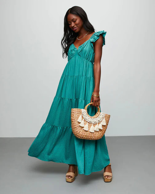 Beverlywood Ruffle Sleeve Tiered Midi Dress - Teal | VICI