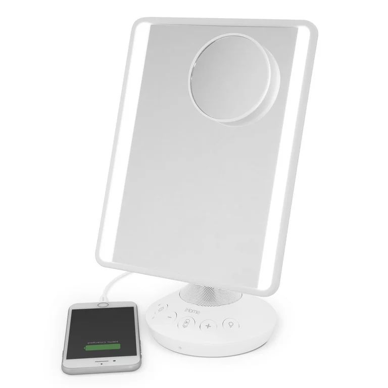 iHome Mirror with Bluetooth Audio, LED Lighting, Bonus 10x Magnification, USB Charging, 7" x 9" | Walmart (US)