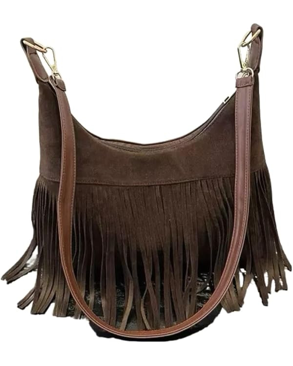 Fashion Women Fringe Hobo Bag Western Purse Shoulder Bag Vegan Suede Tassel Hippie Crossbody Bag | Amazon (US)