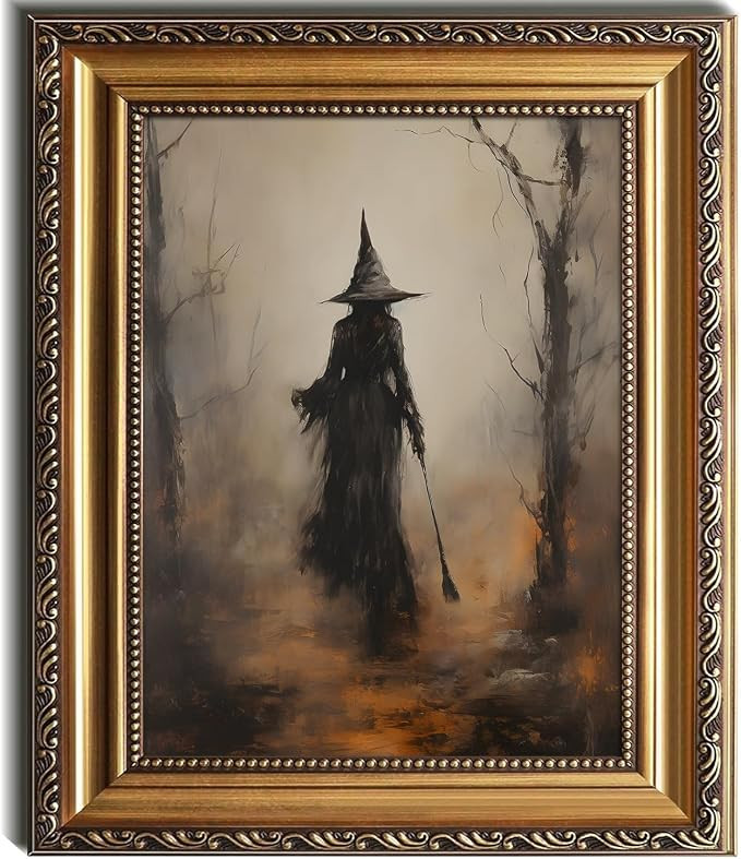 Kizbok Gold Framed Wall Art for Home Decor, Vintage Witch Wall Art Halloween Decor, Spooky Witch ... | Amazon (US)