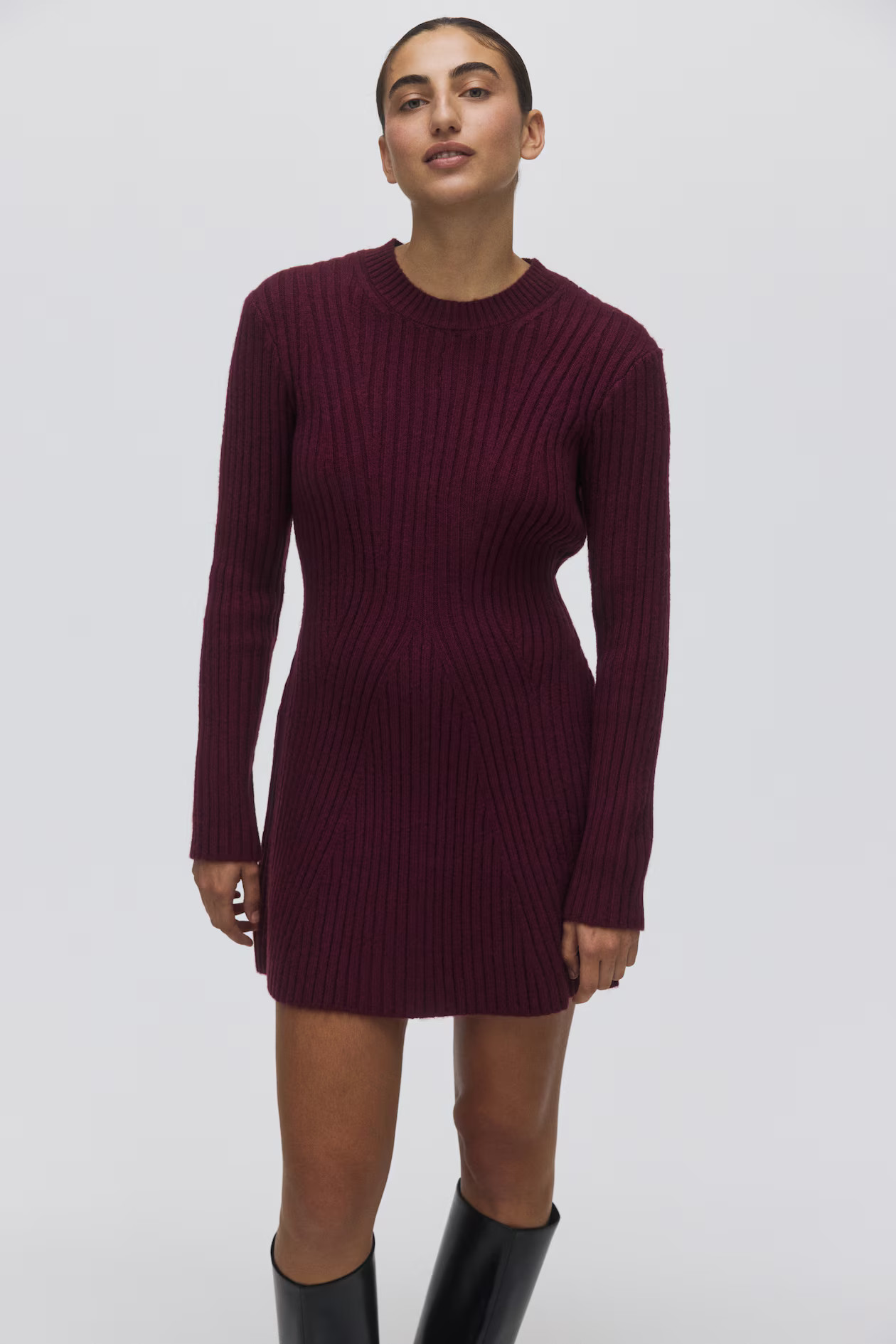 Rib-knit dress - Burgundy - Ladies | H&M GB | H&M (UK, MY, IN, SG, PH, TW, HK)