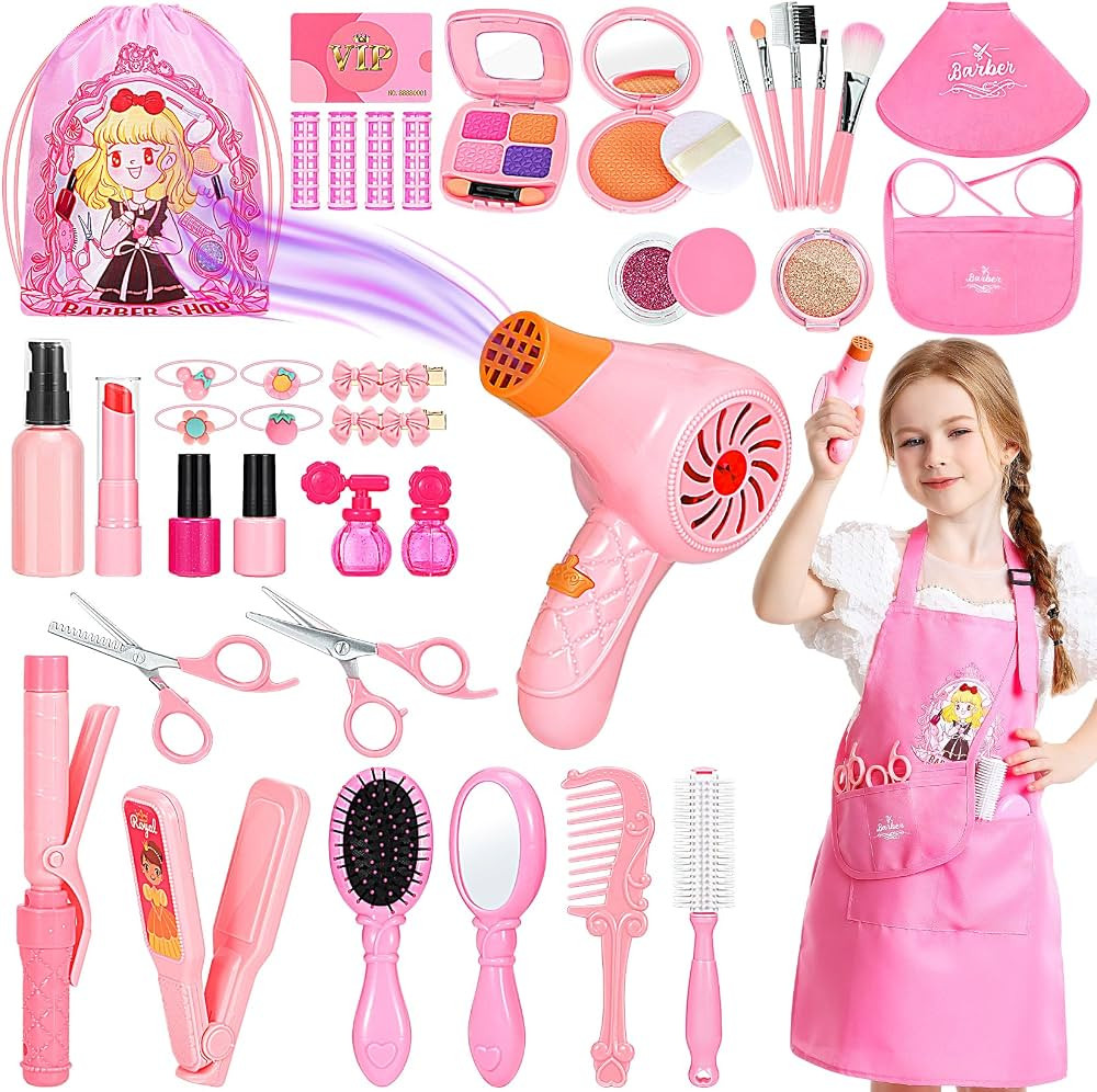 Hair Salon Toys for Girls, 39 Pcs Pretend Play Makeup Toys Set, Beauty Play Hair Styling Kit with... | Amazon (US)