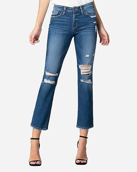 Flying Monkey Mid Rise Distressed Straight Cropped Jeans | Express