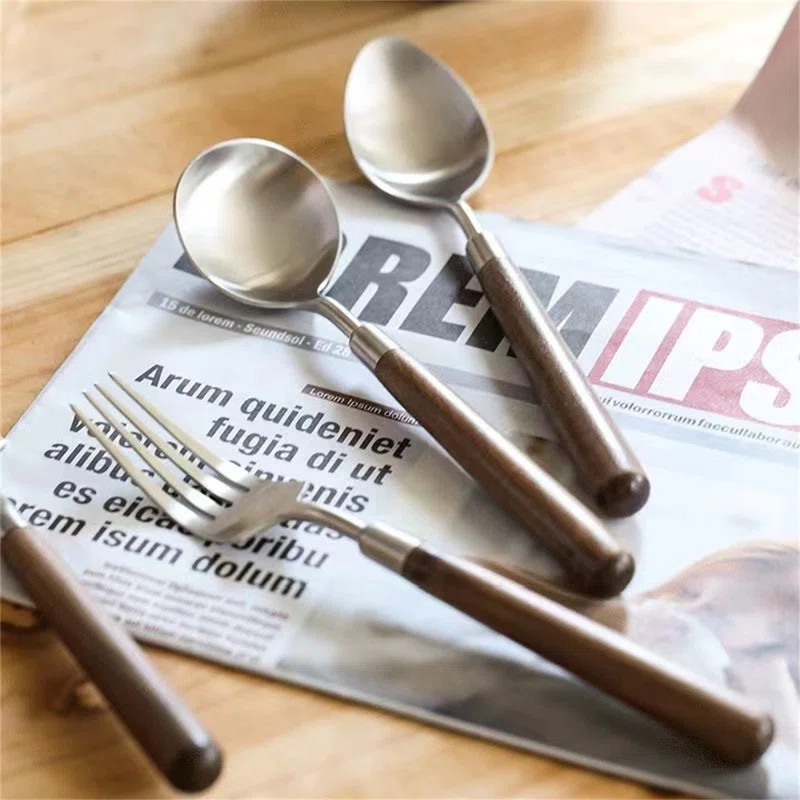 Walnut Wood & Stainless Steel Flatware Set - Vintage Style With 16 Pieces For Dining | Wayfair North America