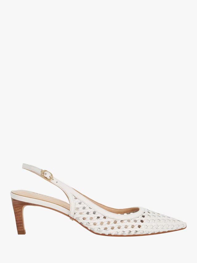 DuneDivided Leather Pointed Slingback Courts, White | John Lewis (UK)