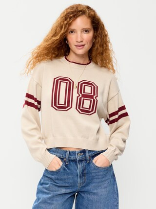 SoSoft Cotton Jacquard Crew-Neck Cropped Sweatshirt | Old Navy (US)