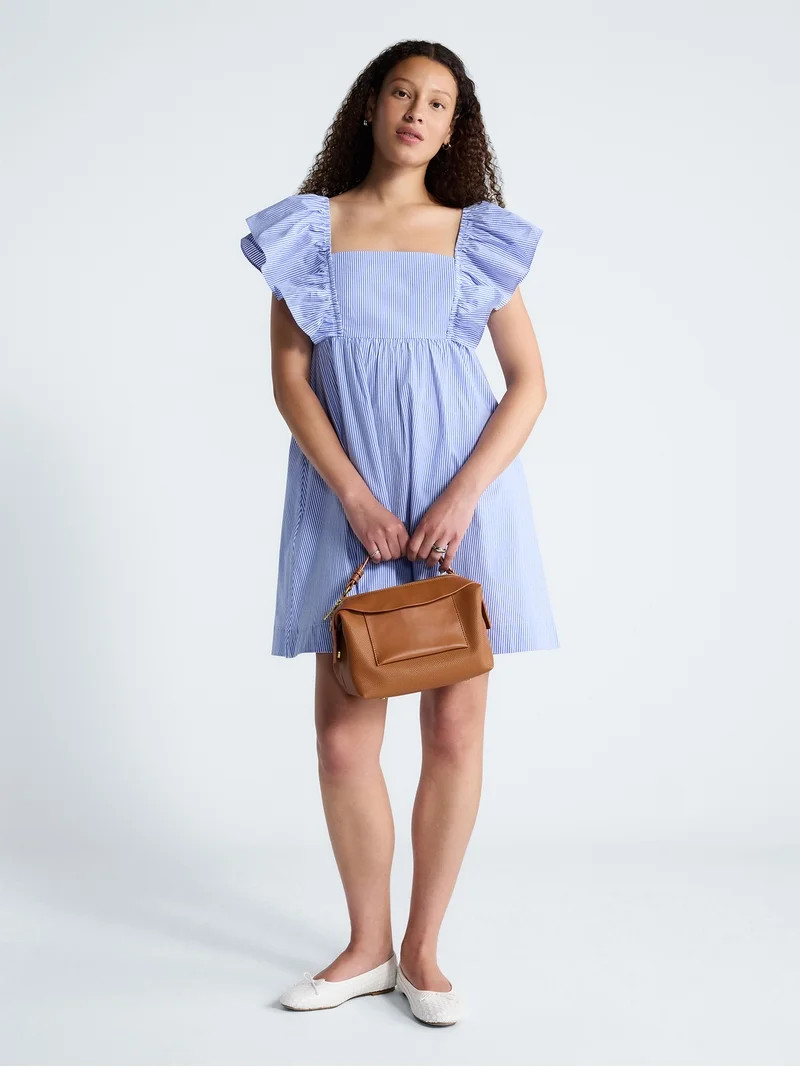 Free Assembly Women's and Women's Plus Square Neck Flutter Sleeve Mini Dress, XS-4X | Walmart (US)