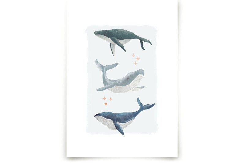 "Ocean Whales" - Open Edition Children's Art Print by Alice Nelen. | Minted