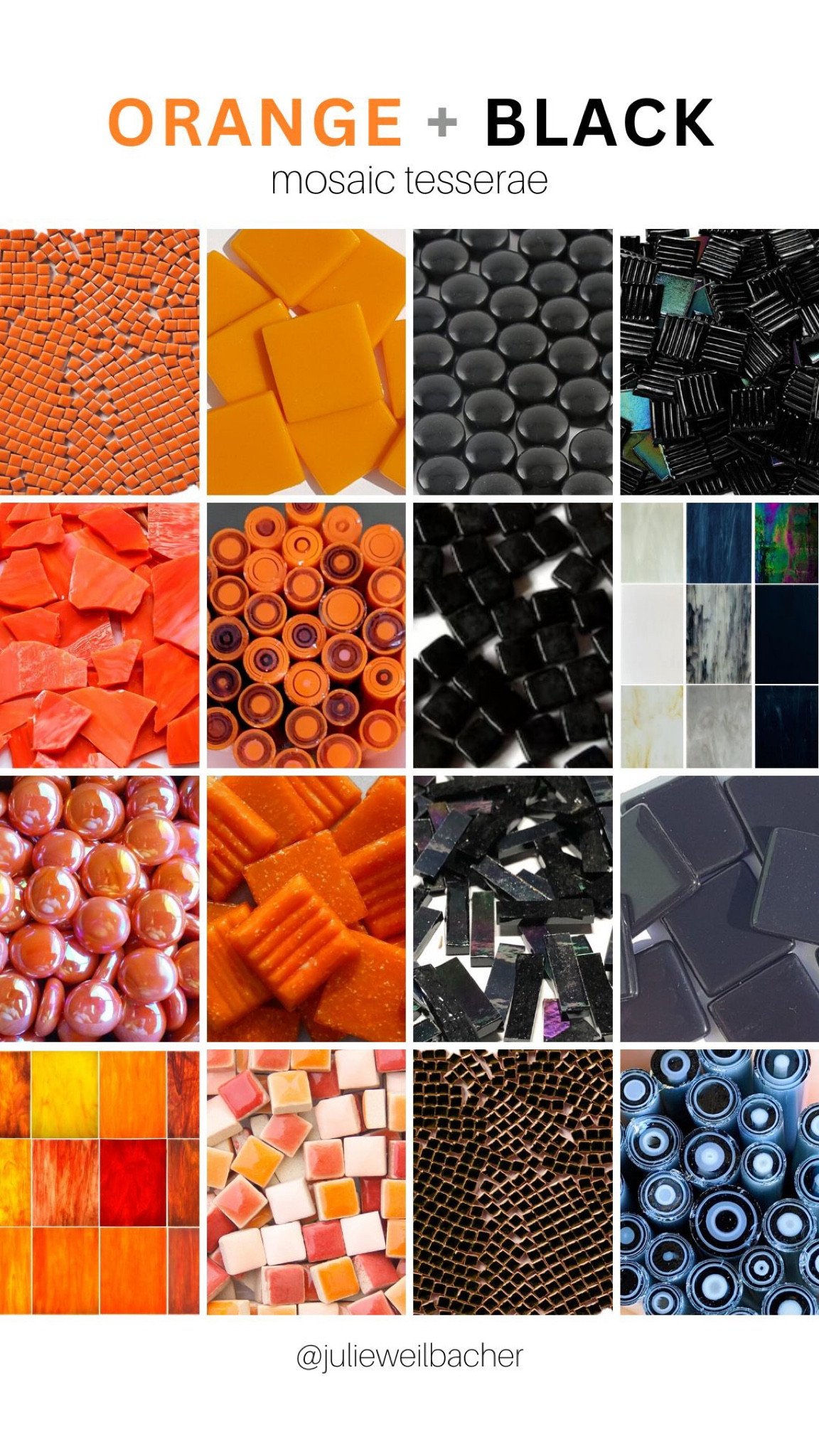 Orange and black….the colors of the season! Choose one type of tesserae for your Halloween mosaic or mix it up to create a mixed media art piece. This grouping features ceramic tile, glass tile, glass dots, iridescent vitreous glass, stained glass, glass rods, mini glass tiles, and glass gems.

For mosaic tips, tutorials, inspiration, and so much more please visit my YouTube channel: YouTube.com/julieweilbacher. 

Follow @julieweilbacher on Instagram for all things mosaic including mixed media mosaic, mixed media art, stained glass art, stained glass mosaic, murrini, millefiori, arts and crafts, studio organization, crafts organization, arts and crafts organization, art space, art studio, mosaic studio, mosaic workshop, art workshop, stained glass storage, mosaic tesserae, mosaic materials, mosaic tile, mosaic glass tile, glass tile, glass rods, stained glass, vitreous glass, mosaic home decor, mosaic wall art, mosaic mirror, mosaic projects, mosaic candle holder, mosaic votive, mosaic table, mosaic flower pot, mosaic crafts, beginner art, mosaic workshop, beginner mosaic, fine crafts, broken tile crafts, broken tile mosaics, broken tile art, pique assiette, pique assiette mosaic, piccassiette, orange, black, ceramic tile, glass gems, glass dots, iridescent, Halloween.


#LTKhome #LTKFind #LTKSeasonal