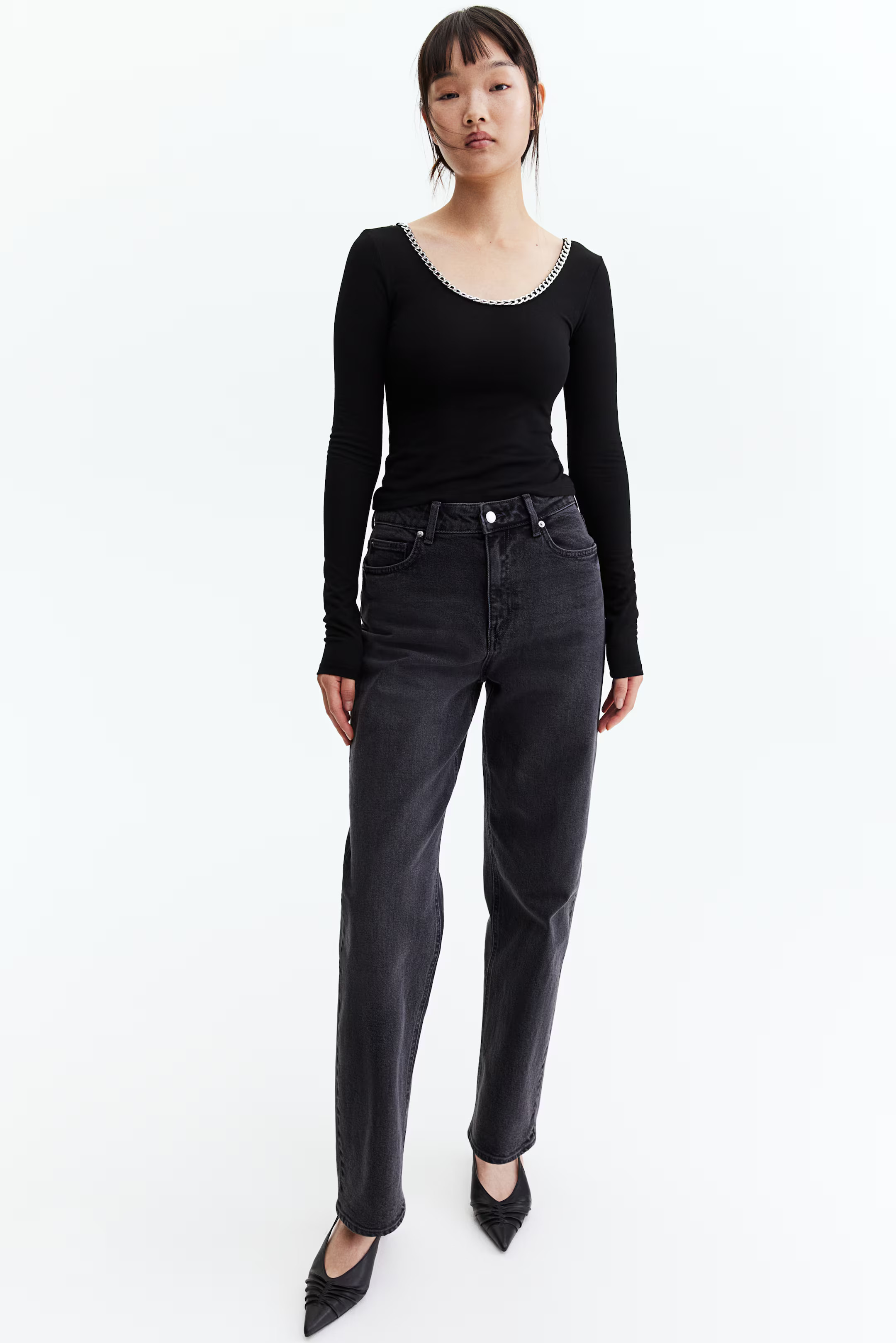 Chain-Detail Long-Sleeved Top - Black - Ladies | H&M US | H&M (US + CA)
