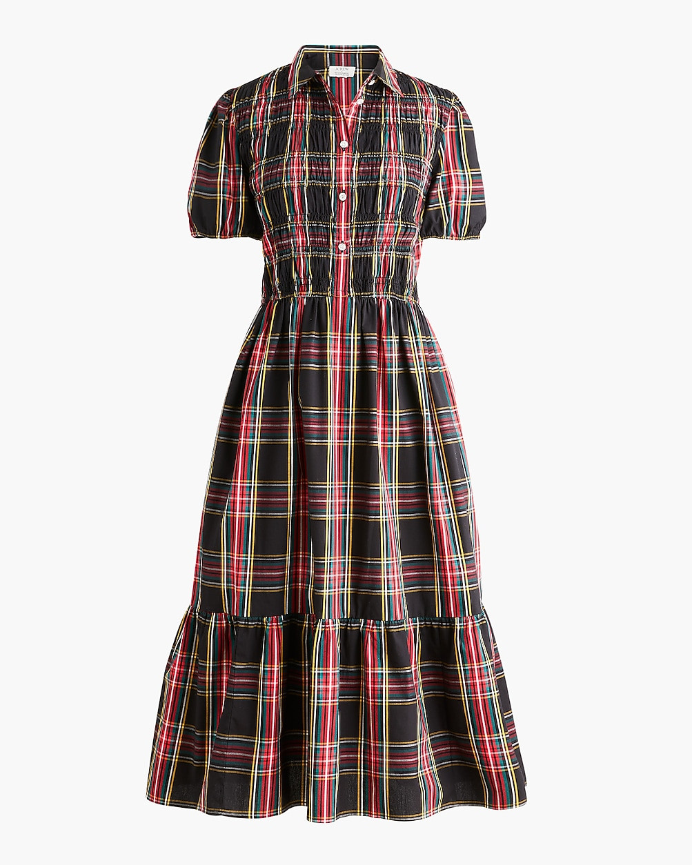 Tartan smocked midi shirt-dress | J.Crew Factory