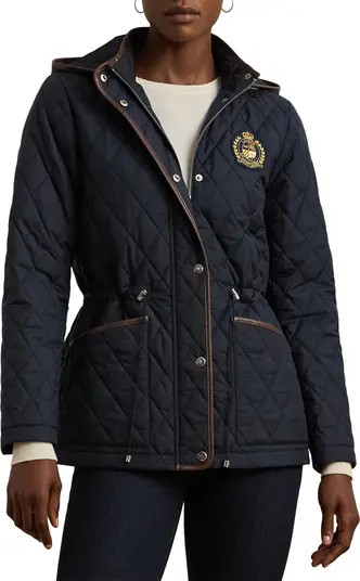 Lauren Ralph Lauren Logo Patch Quilted Coat | Nordstrom | Nordstrom