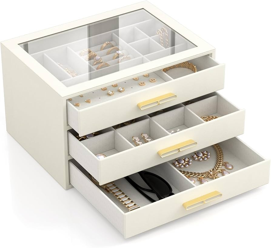 Jewelry Box for Women, 3-Layer Drawer Jewelry Organizer with Clear lid, Large Jewelry Boxes Acces... | Amazon (US)