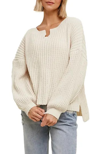 WISHLIST Notched Neck Knit Sweater in Cream at Nordstrom Rack, Size Medium | Nordstrom Rack