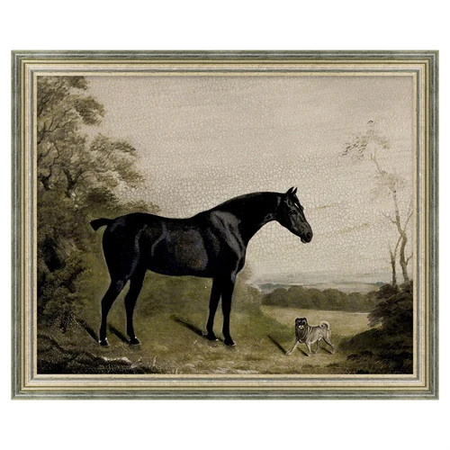 Abel Updated Traditional Grey Horse Silver Leaf Frame Painting 1 - 18x22 | Kathy Kuo Home
