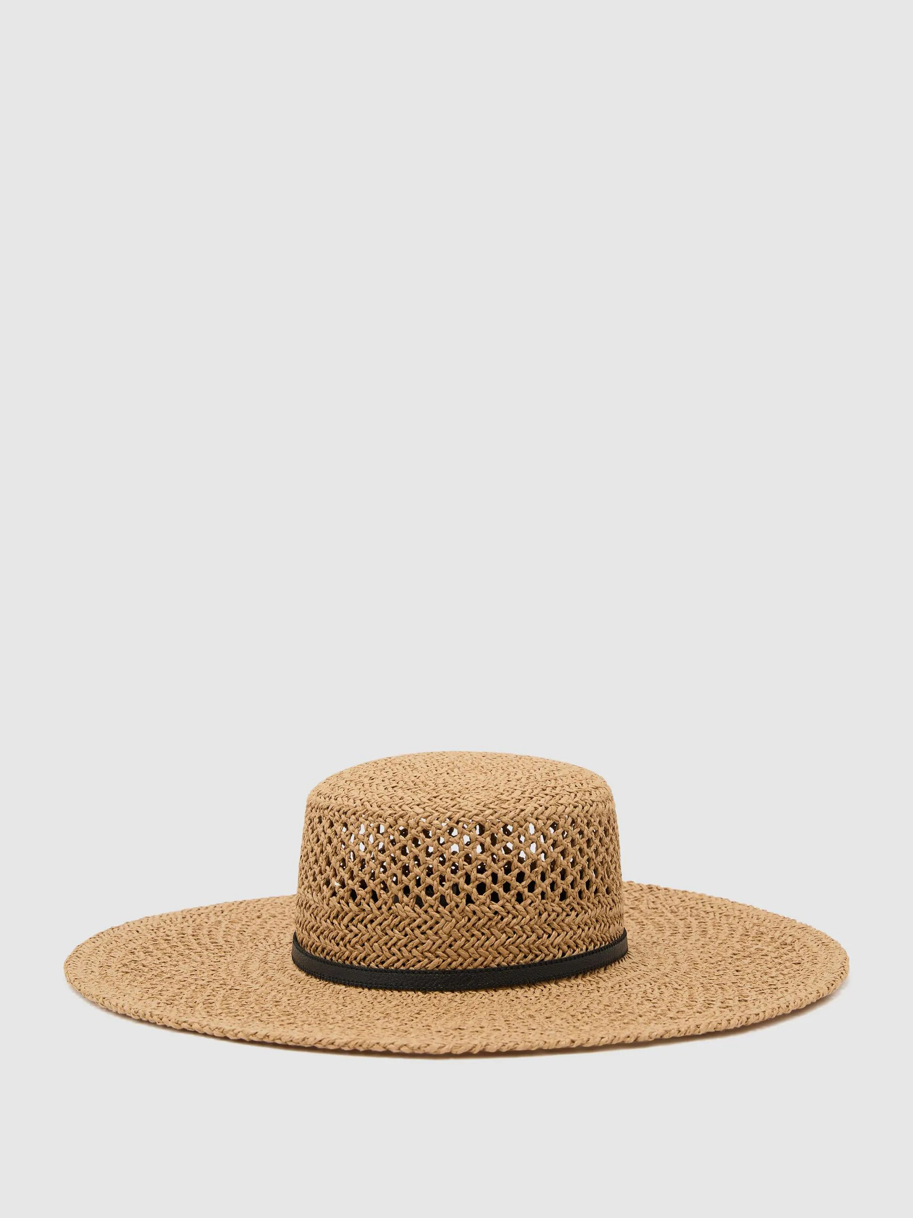 Reiss Reiss Natural Astrid Contrast-Trim Straw-Effect Hat | Next US