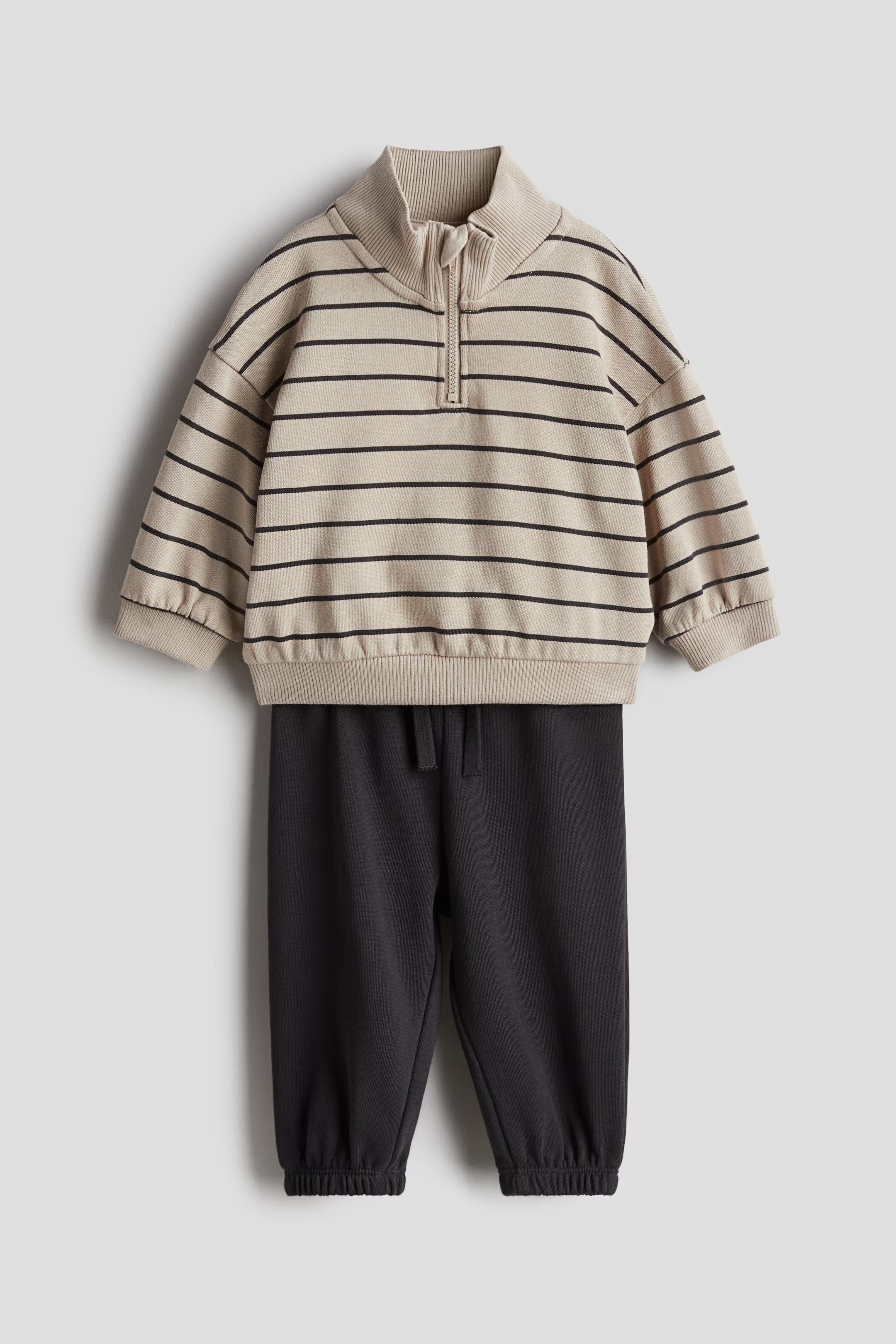 2-piece Cotton Set - Regular waist - Long sleeve - Beige/Striped - Kids | H&M US | H&M (US + CA)