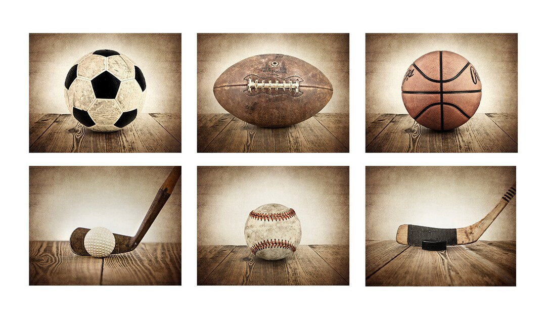 Vintage Sport Prints, Vintage Brown Background Set of 6 , Sports Decor, Boys Room Decor - Etsy | Etsy (US)