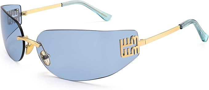 Dollger Rimless Y2K Wrap Around Sunglasses for Women Trendy Frameless Shield Rectangle Designer F... | Amazon (US)