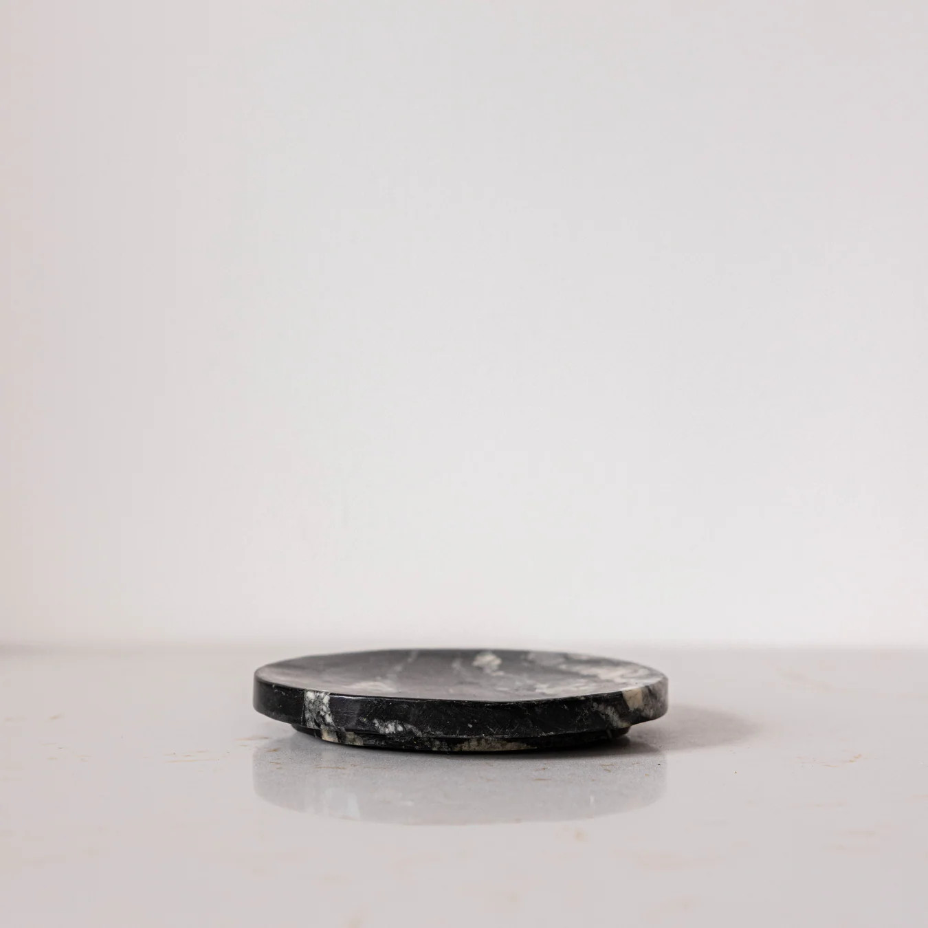 Black Melange Round Marble Soap Dish | By Luxe B Co. | Luxe B Co