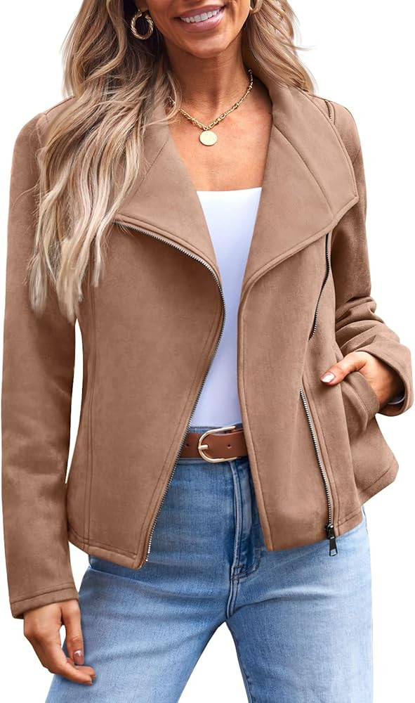 AUTOMET Women‘s Faux Suede Leather Jacket, Cropped Open Front Coat for Fall Winter Spring, Card... | Amazon (US)