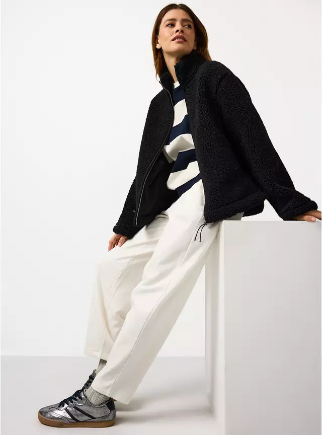 Black Zip Through Borg Fleece L | Tu Clothing