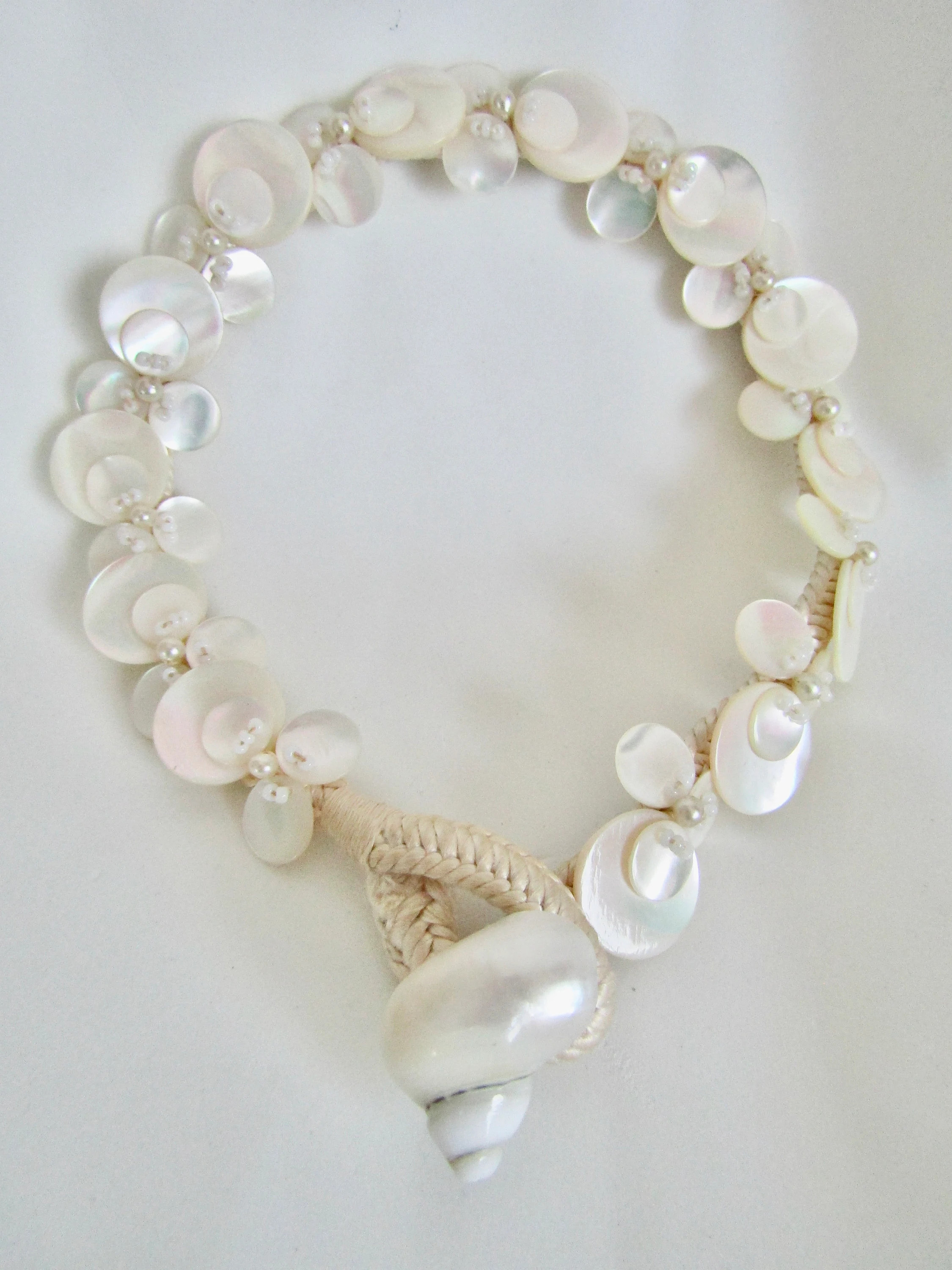 Vintage Mother of Pearl Disc and Shell on Silk Cord Necklace | Etsy (US)