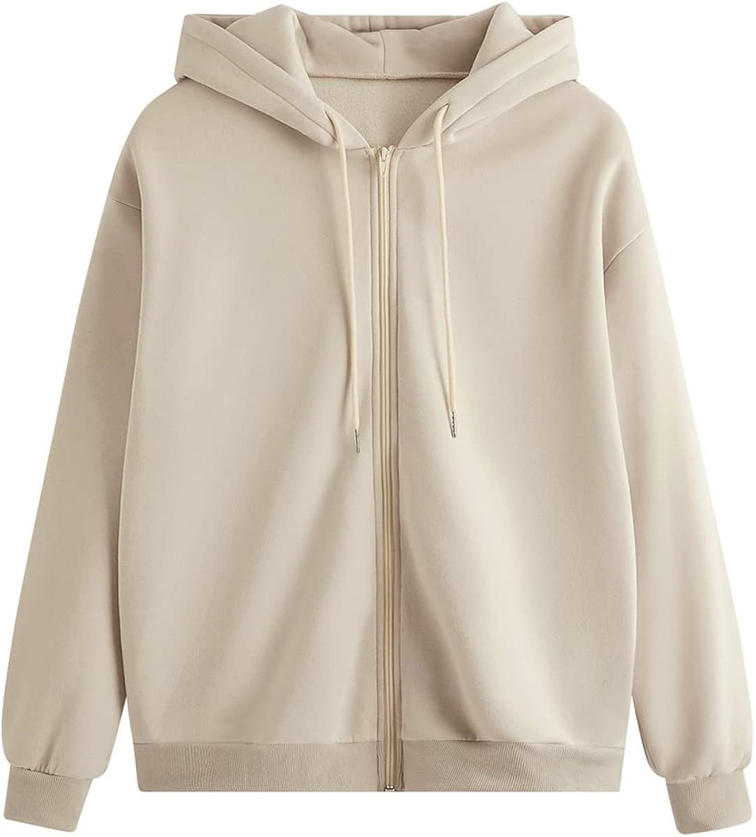 MakeMeChic Women's Zip Up Long Sleeve Oversized Drawstring Hoodie Hooded Sweatshirt | Amazon (US)