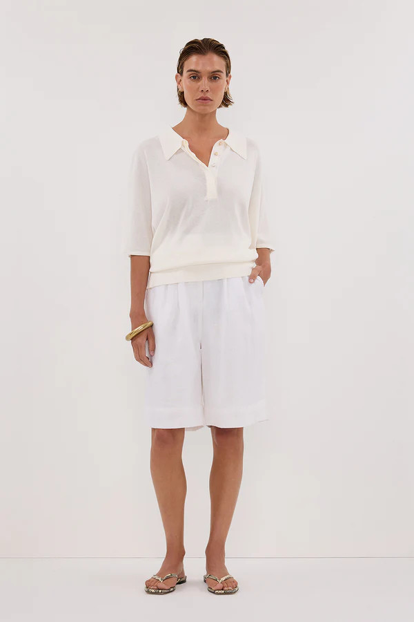 ELI CREAM POLO KNIT TOP | DISSH